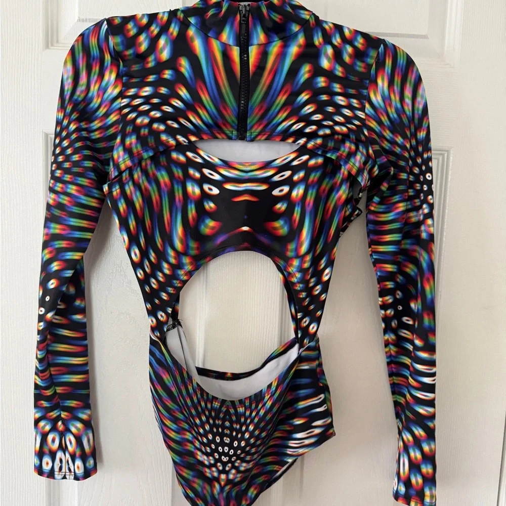 BADINKA pulsar shrug keyhole Bodysuit rave wear size Large - Picture 1 of 11